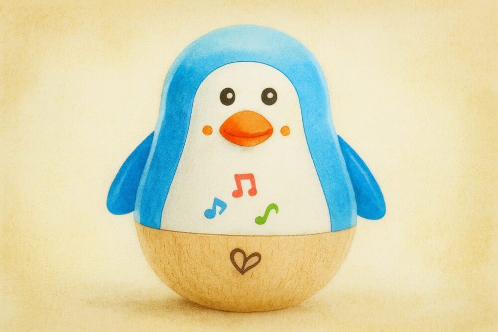 青いペンギン、お腹に音符がデザインされている