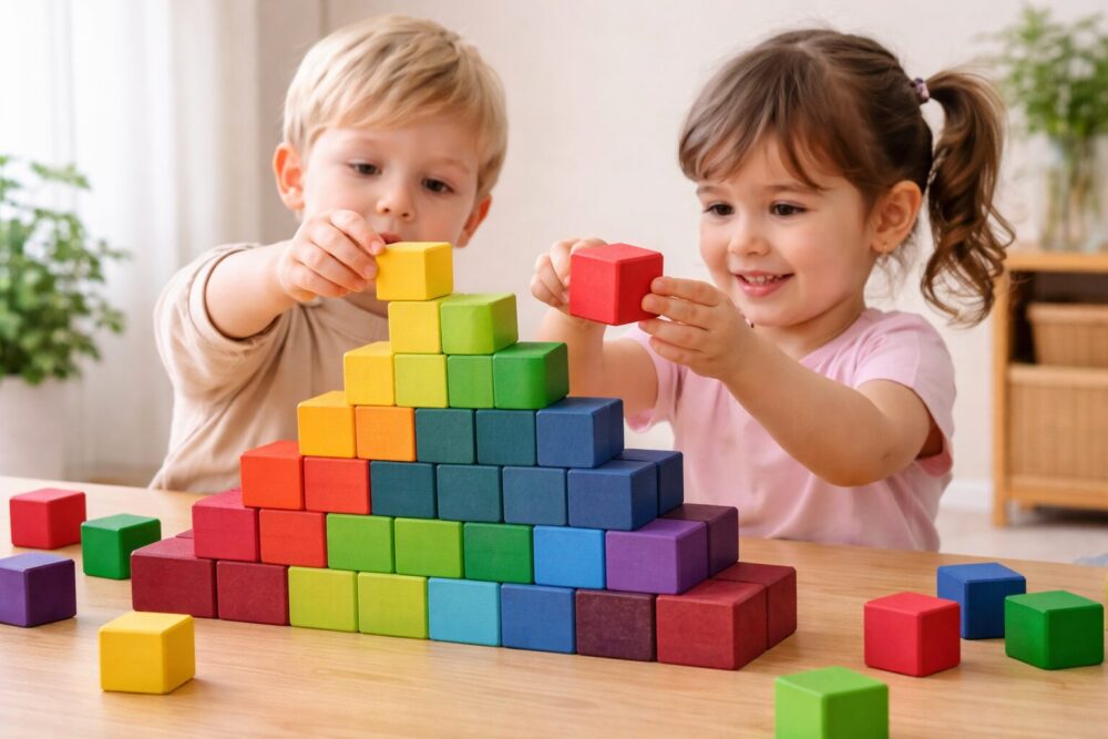 虹のキューブで遊んでいる画像